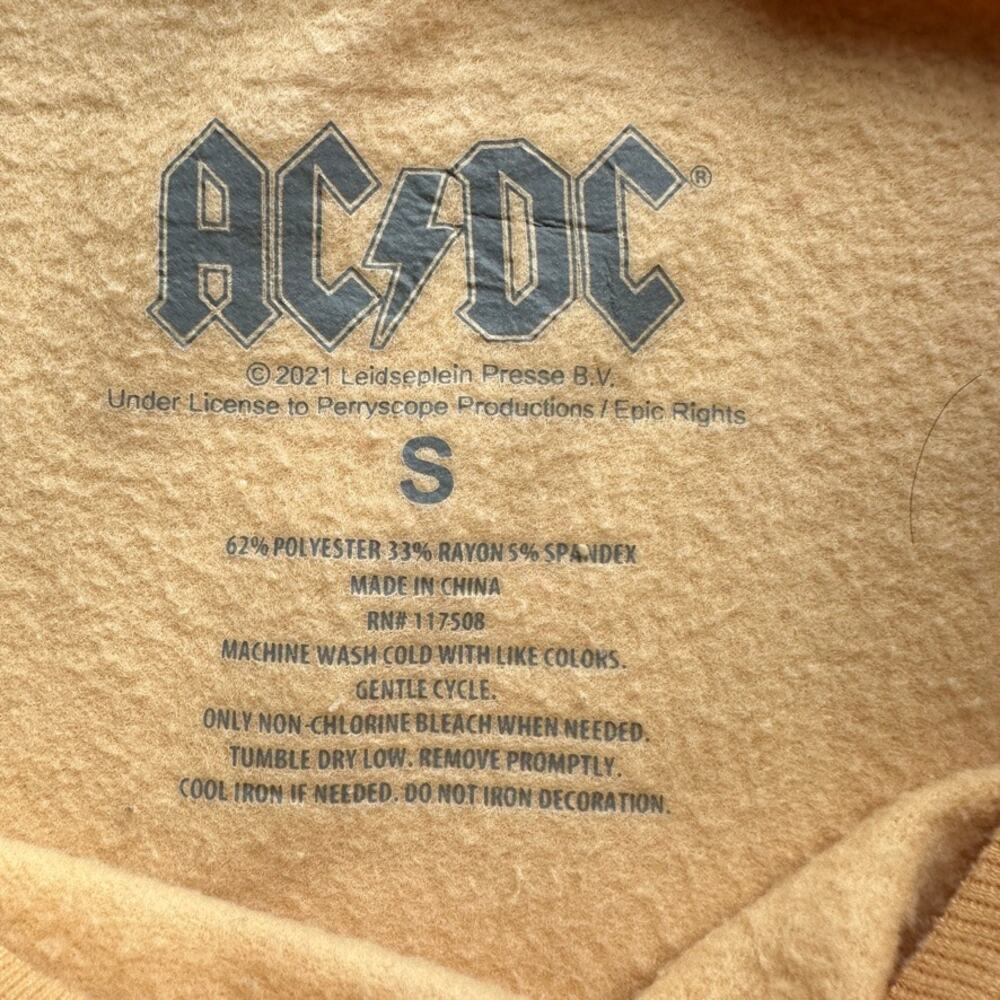 AC/DC Sweatshirt Yellow Long Sleeve Pullover 1979 World Tour Band Reprint SMALL - Picture 9 of 9